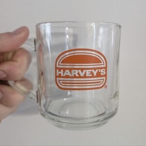 HARVEY'S Vintage Clear Glass Mug w Burger Logo 🍔